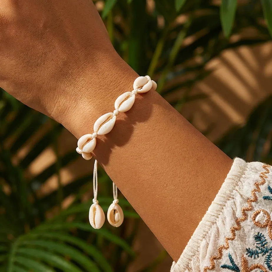 Authentic Bohemian Cowrie Shell Surfer Bracelet for Women Handmade Woven Rope Adjustable Macrame Hand Chain Summer Beach Jewelry