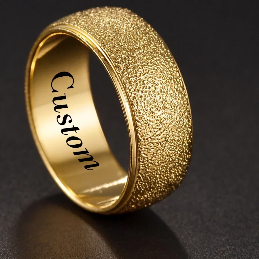 Authentic Custom Engrave Frosted Women 's Rings 8mm Golden Finger Couple Party For Girl High Quality Wedding Jewelry