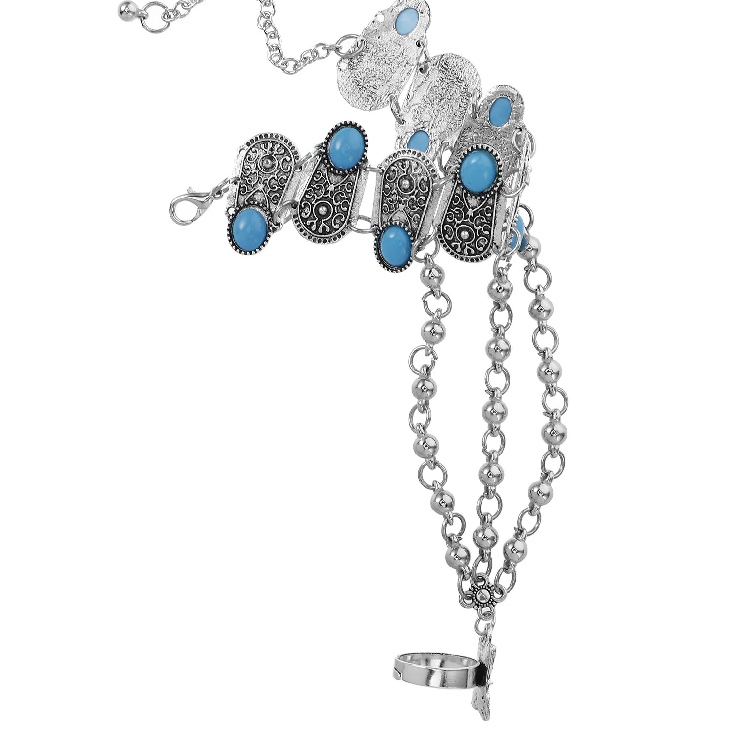 Authentic Mystic Turquoise Hand‑Chain Talisman – Boho Ethnic Energy Bracelet for Sacred Celebration