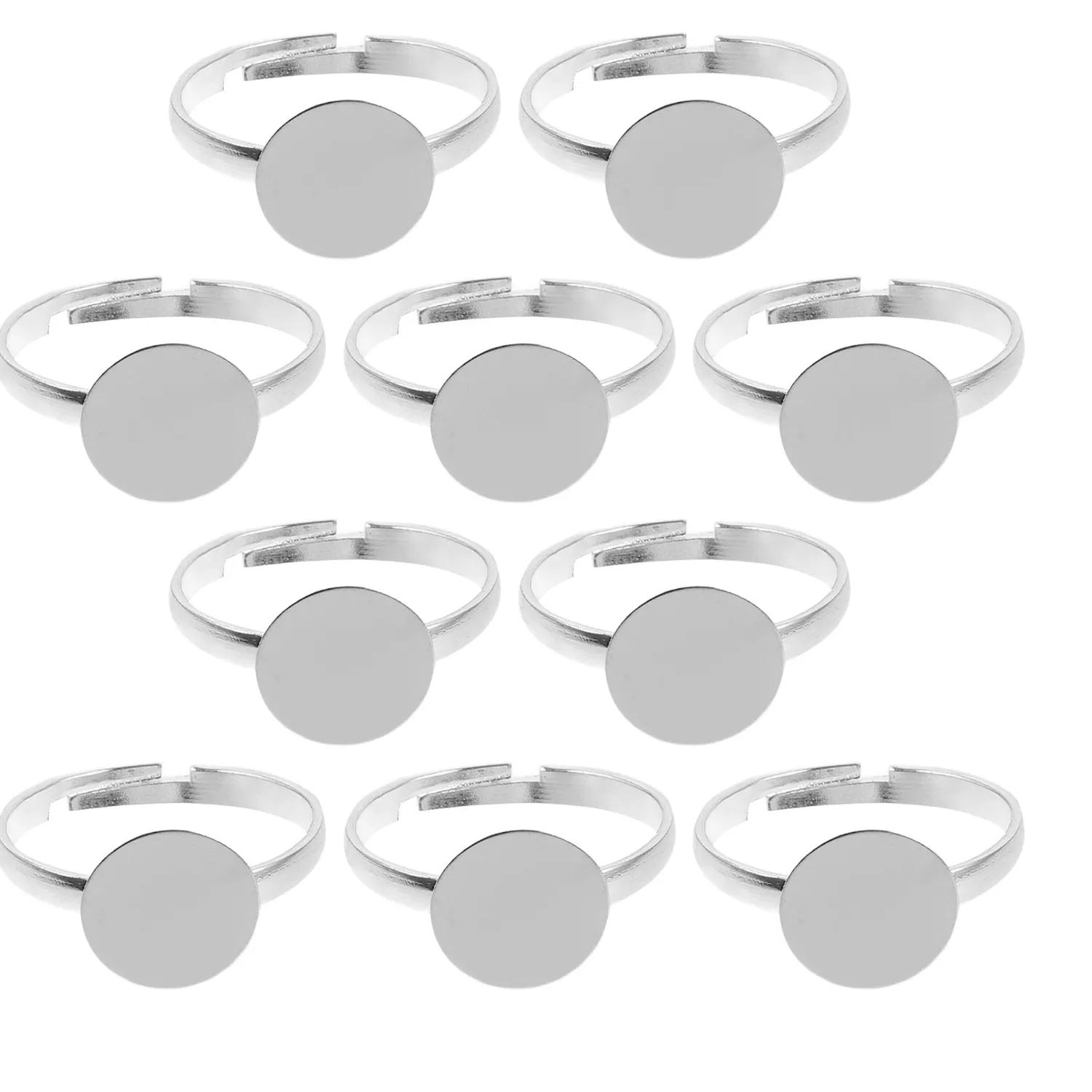 Authentic 10Pcs DIY Metal Ring Blanks Adjustable Ring Bases Zinc Finger Rings Blanks for Craft Jewelry Making Supplies
