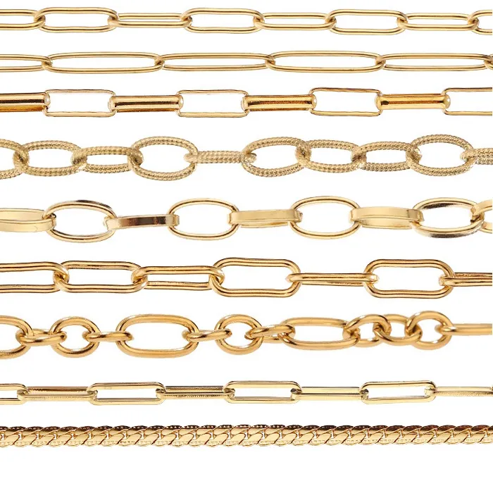 Authentic 1M Gold Link Chain Oval Flat Textured Necklace Chains for DIY Men Women Necklace Jewelry Making Supplies