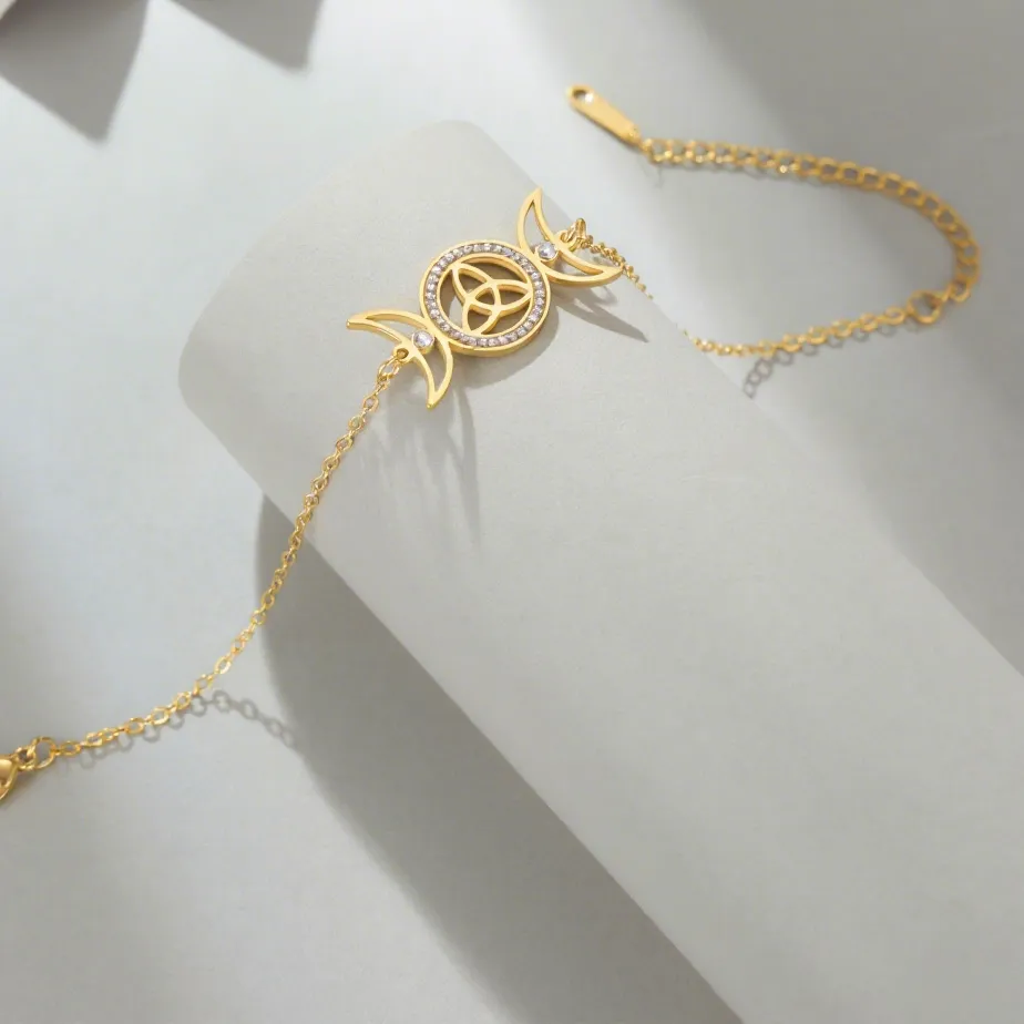 Authentic VASSAGO Triple Moon Goddess Bracelet Celtic Knot Charm Bracelet Adjustable Layered Anklet Wicca Irish Jewelry
