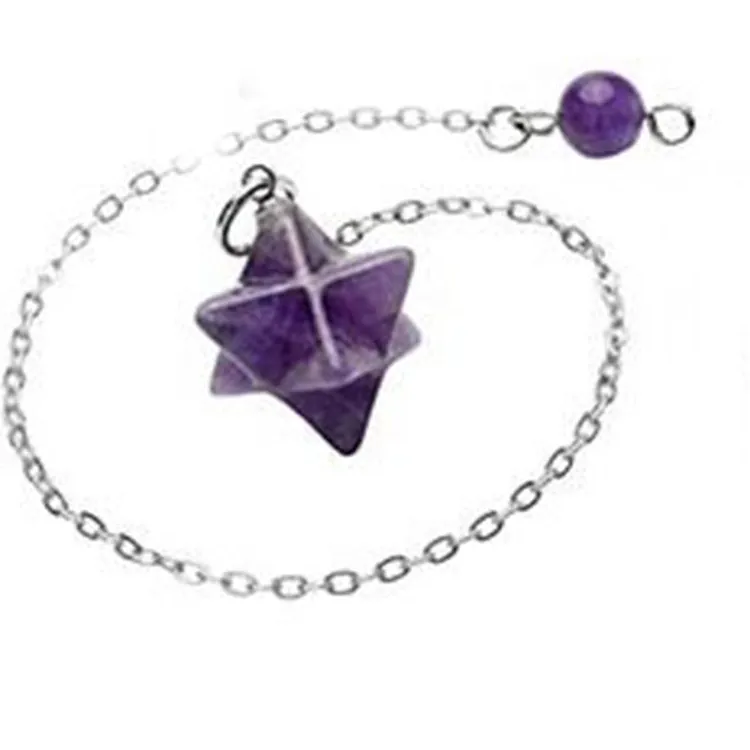 Authentic Crystal Merkaba Star Stone Pendulums For Dowsing Divination Natural Amethyst Rose Pink Quartz Stone Amulet Pendulum Pendants