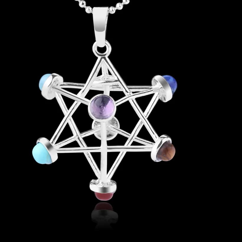 Authentic CSJA Merkaba Chakras Pendants Natural Stone Reiki 7 Chakra Necklaces Healing Hollow Star Point Women Men Necklace Pendulo F766
