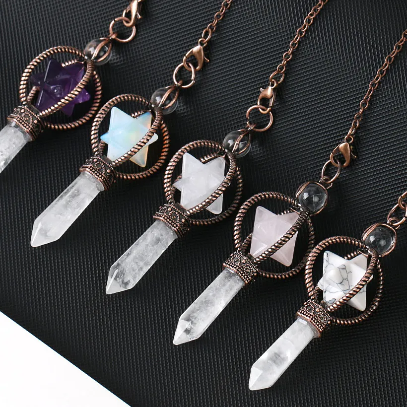 Authentic CSJA Natural Pendulums Merkaba White Crystal for Dowsing Divination Hexagonal Energy Spiritual Pendant Pendule Radiesthesia G930