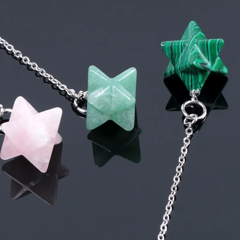 Authentic CSJA Natural Gem Stones Merkabah Pendulums for Dowsing Divination Wicca Chakra Reiki Pink Crystal Lapis Lazuli Onyx Pendant F055