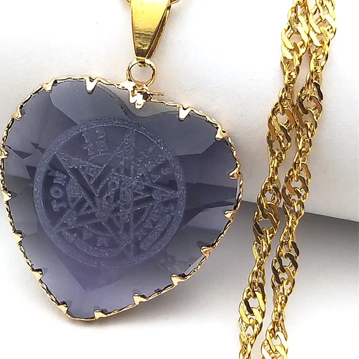 Authentic Jewish Tetragrammaton Hebrew Pentagram Pendant Necklace For Women Men Zircon Crystal Love Heart Female Chain Jewelry Gifts
