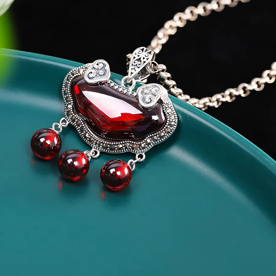 Authentic The Ruyi Heart of Desires: Abstract Silver and Garnet Talisman