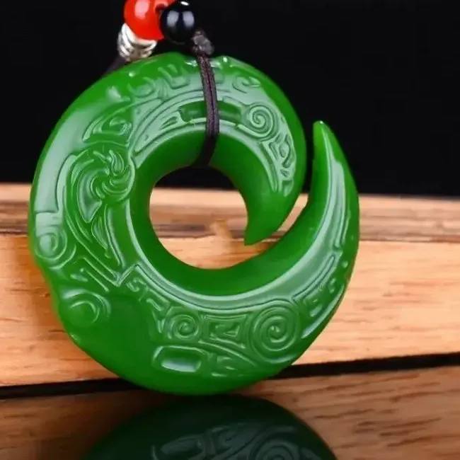 Authentic Celestial Smoke Blue Jade Bagua Ruyi Fortune Bearing Amulet