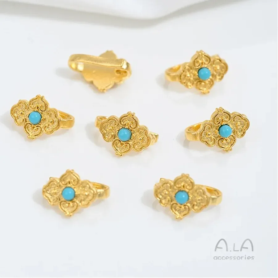 Authentic Vietnamese Sand Gold Accessories Inlaid with Pearls Flower Beads Ruyi Gourd Placket Bracelet Jewelry Closing Buckle