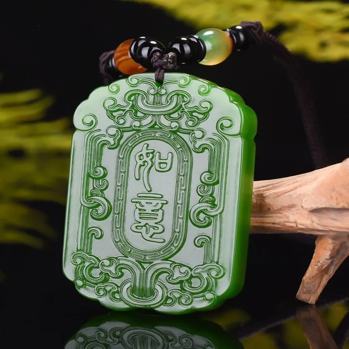 Authentic Ping An Ruyi Pendant Jasper Ruyi Pendant Spinach Green Men's and Women's Jade Pendant