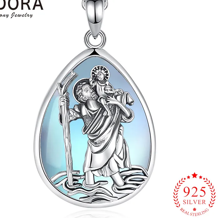 Authentic The Celestial Pilgrim: Saint Christopher Sterling Silver and Moonstone Talisman
