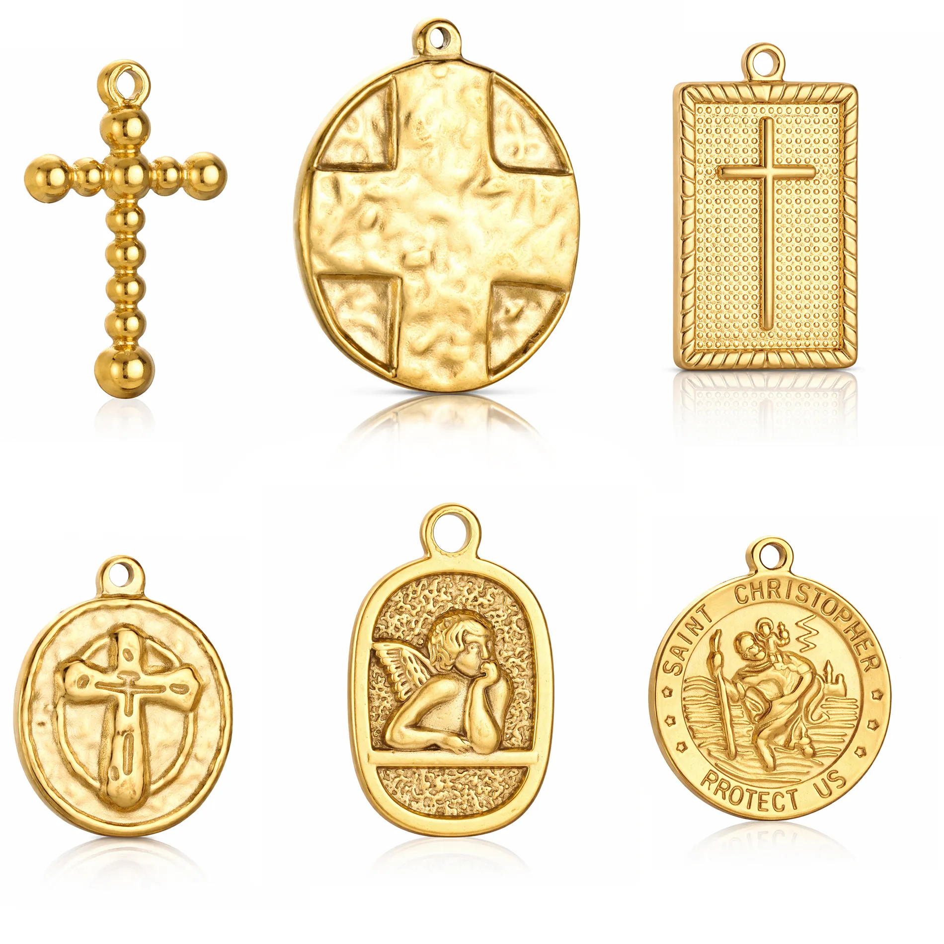 Authentic 3Pcs Angel Cross Saint Christopher Charms Good Luck Amulet Necklace Pendant Diy Bracelet Catholic Jewelry Making