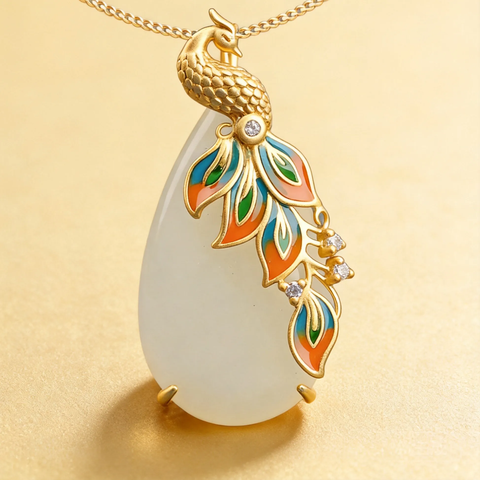 Authentic Chinese Style Lucky Phoenix Pendant S925 Silver Enamel Teardrop Hetian Jade Necklace Blessing Wealth Good Luck