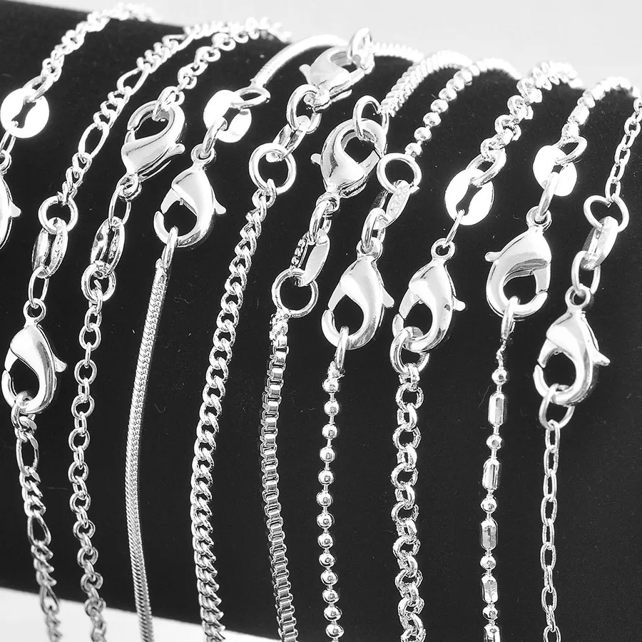 Authentic 5 PCS/Lot 16-30 Inches 925 Sterling Silver Snake Box Figaro Necklace Chain Women Jewelry Wedding Accessory Mulitple Models