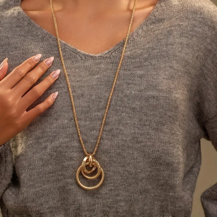 Authentic 1-piece Fashionable Gold Color Ring Pendant Necklace Suitable for Women's Simple Daily Party Jewelry Gifts