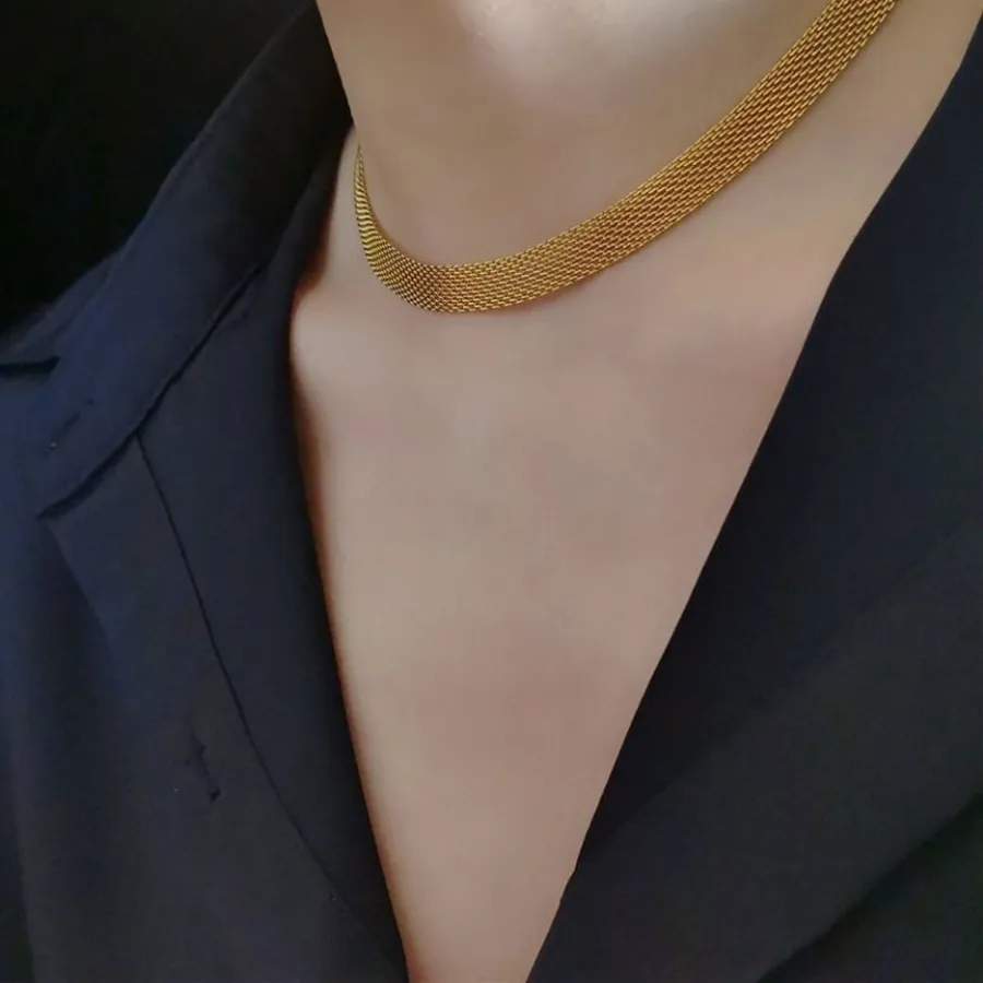 Authentic Women's Metal Net Choker Weaved Wide Gold Color Snake Chain Wide Mesh Weave Neck Chain 2022 Necklace