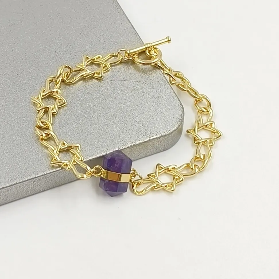 Authentic WT-B717 Fine And Texture Heartshape Star Shape OT Clasp Yellow Bracelet Geometric Amethyst Pink Crystal Charms Accessory