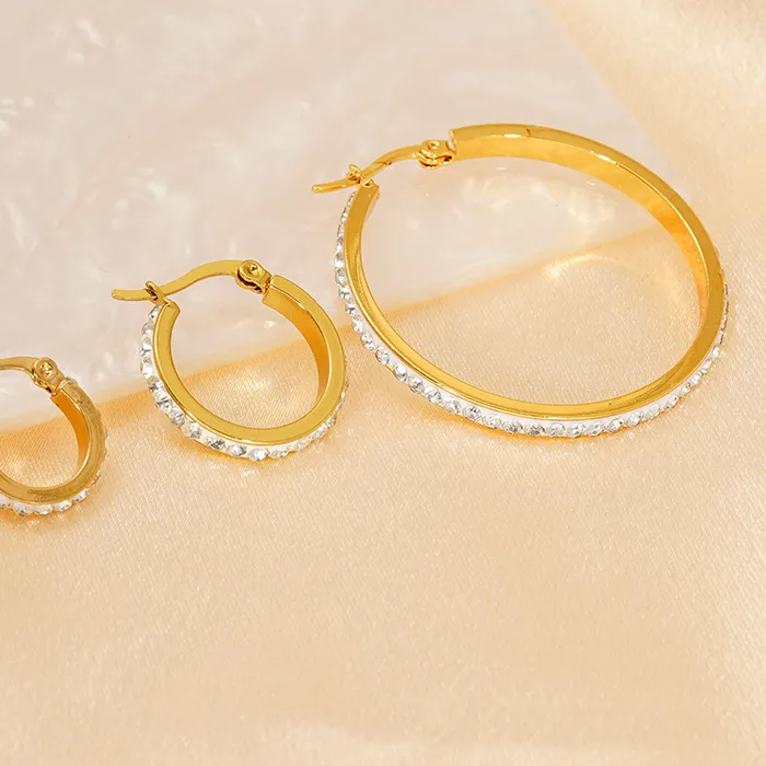 Authentic Gold Color Round Hoop Earrings 30/40/50mm 316L Zircon IP Plated Hypoallergenic Jewelry