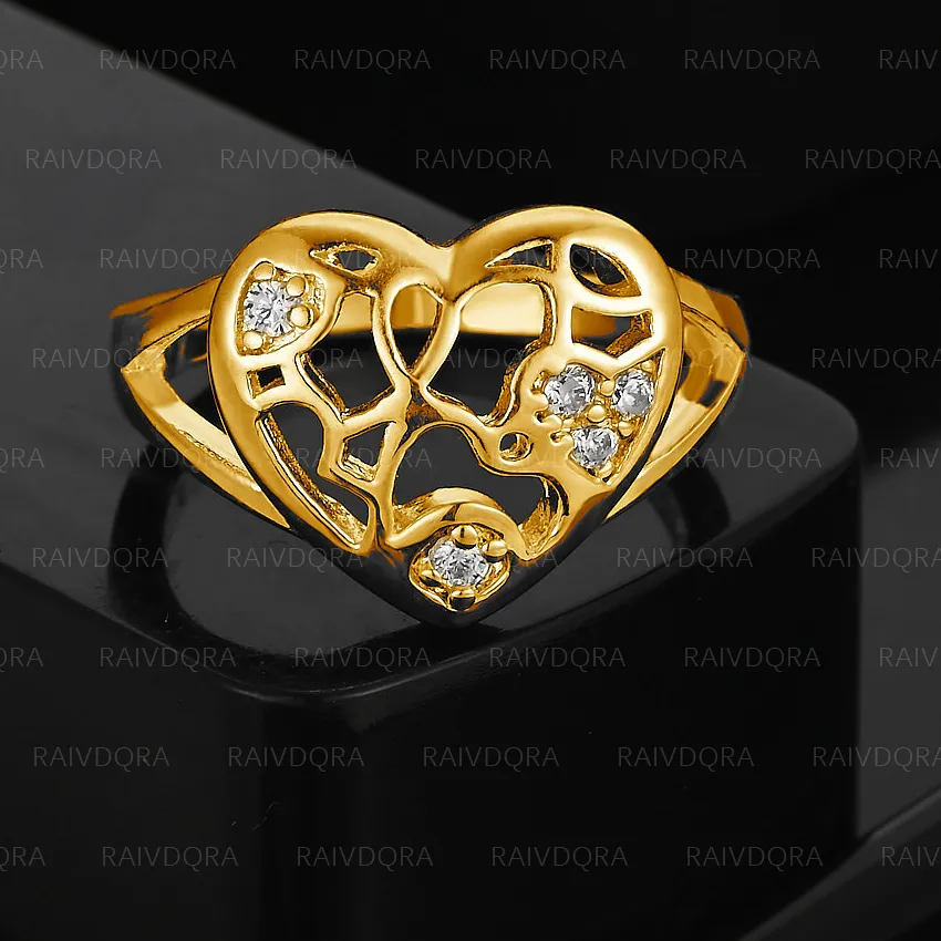 Authentic Heart of Love: 18K Gold Plated Zircon Hollow Heart Ring