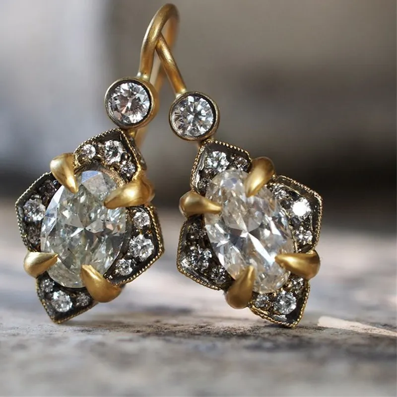 Authentic Celestial Geometry: Gold-Plated CZ Dangle Earrings
