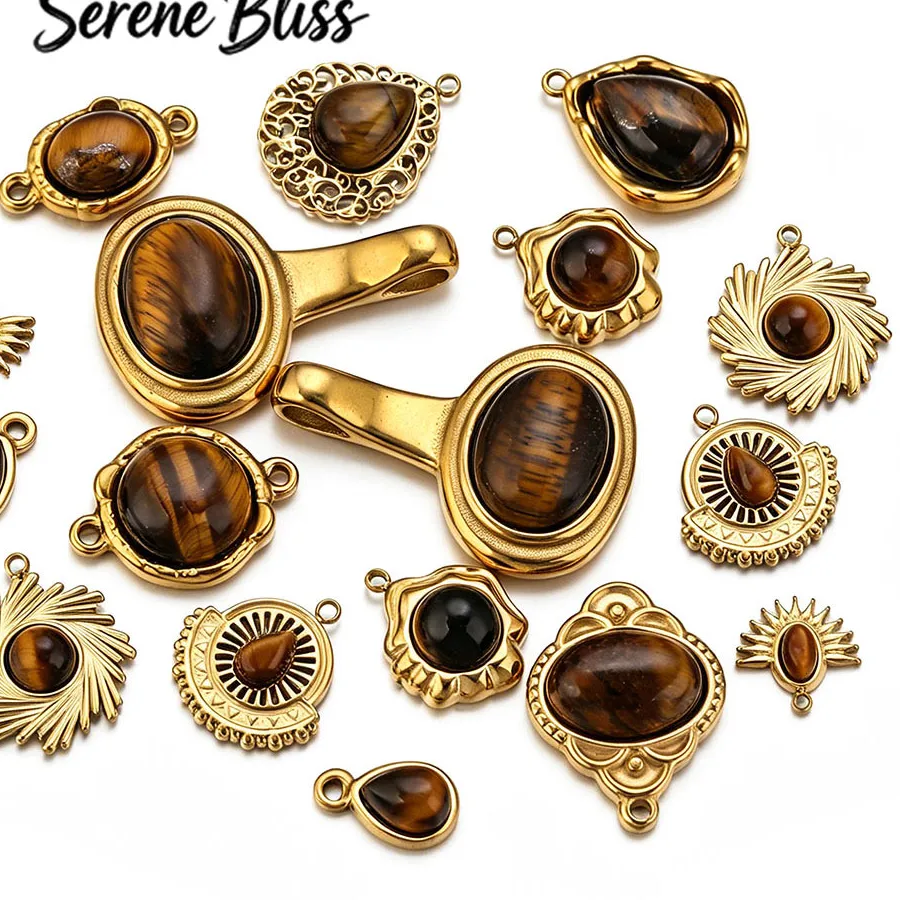Authentic 2/3/4/5pcs Charm Inlay Tiger's Eye Stone Round Cross for DIY Necklace Earrings Bracelet Jewelry Making