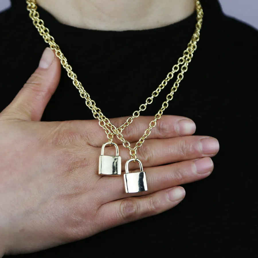 Authentic Gold Plated Mental Padlock Pendant Necklace for Women Gothic Punk Link Chain Jewelry Hip Hop Fashjon Party Accessories Dropship