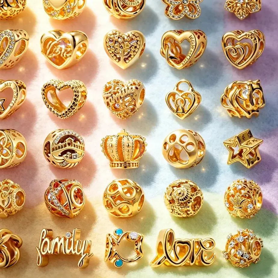 Authentic Golden Openwork Charm DIY Fine Jewelry Family Tree Sun Stars & Moon Heart Padlock Infinity Knot Beads Fit Original Bracelet
