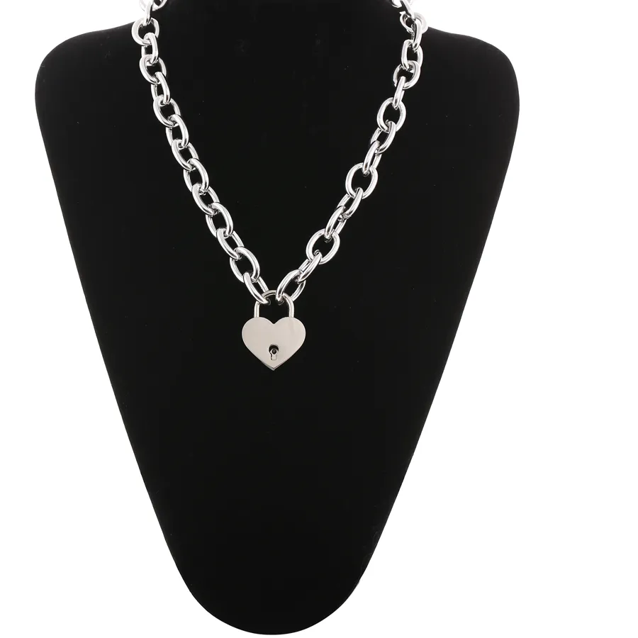 Authentic Key To My Heart Lock Necklace Pendants Grunge Aesthetic Padlock Chain On The Neck Collar Goth Egirl Y2K Jewelry Couple