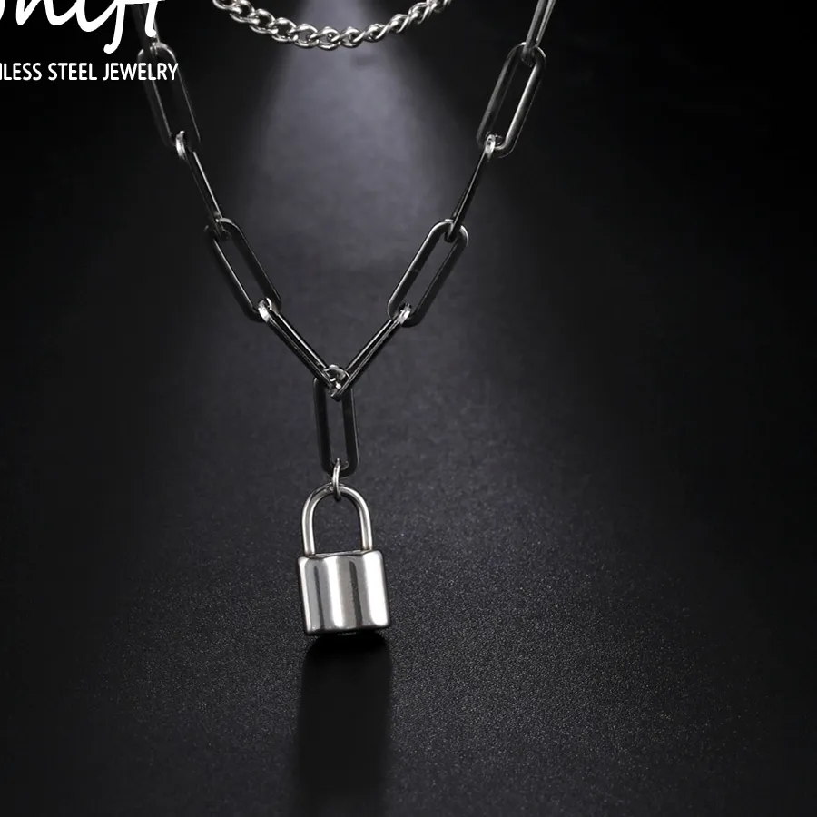 Authentic Unift Aesthetic Padlock Pendant Men Necklace Paperclip Layer Neck Chain Punk Hip-Hop Women Jewelry