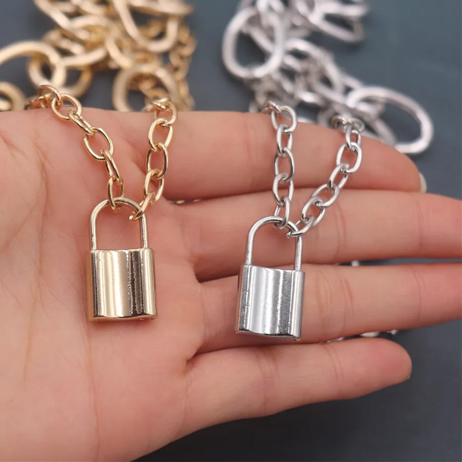 Authentic Vintage Jewelry Chunky Layered Chain Padlock Necklace Silver Color Lock Pendant Statement Necklaces for Women Men