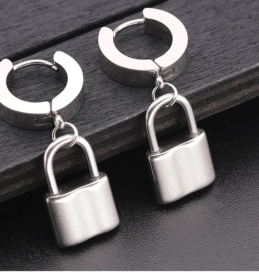 Authentic 1 pair Simple Padlock Pendant lock Shaped Stud Earrings For Women Punk Hip Hop Style Ear Jewelry Gifts