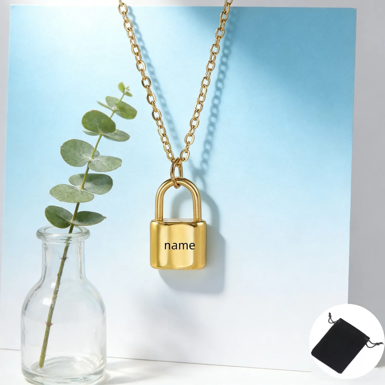 Authentic Customized name text punk key padlock necklace personalized hip-hop padlock heart-shaped necklace party jewelry