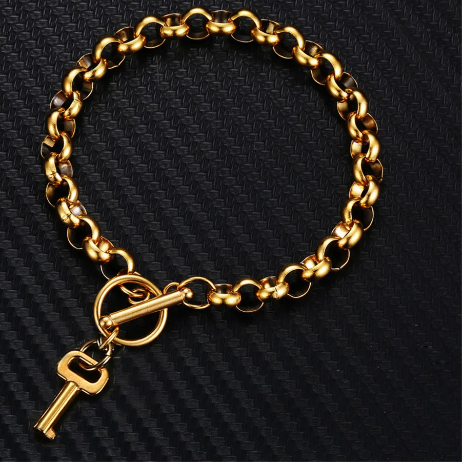 Authentic MinaMaMa Vintage Bone Chain Key PadLock Charms Bracelet for Women Men Lock Bracelets Friendship Jewelry Gifts