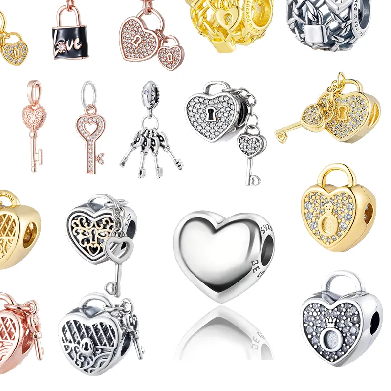 Authentic Heart Lock&Key Charms For Bracelets Love Padlock Beads Silver Plated Jewelry Fit Original Bracelet DIY For Women Girls.