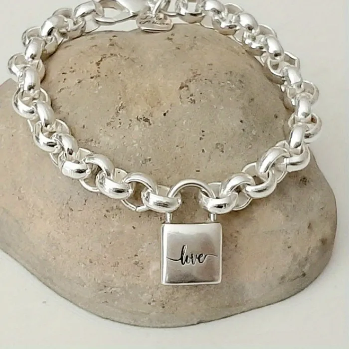 Authentic Luxury Square Shaped Lock Link Chain Padlock Charm Bracelet Fine Jewelry Link Chain Bracelets for Women