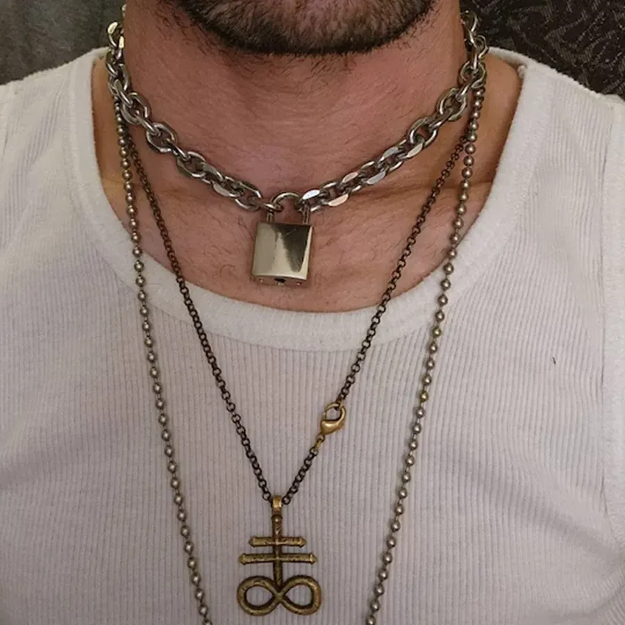 Authentic Punk Solid Chain Oversized Padlock Necklace Women Mens Chunky Heavy Lock Key Necklace Handmade Jewelry