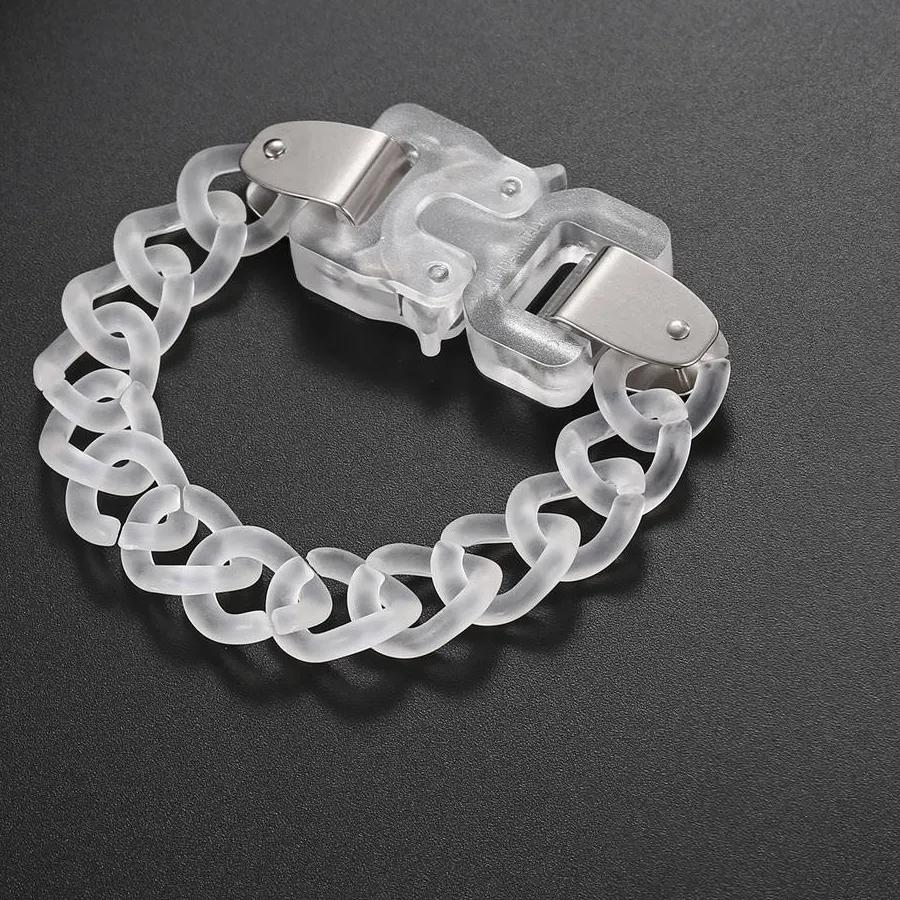 Authentic Matte Transparent Acrylic Chain Lock Pendant Necklace for Women Men Rock Link Buckle Choker Bracelet HipHop Party Jewelry