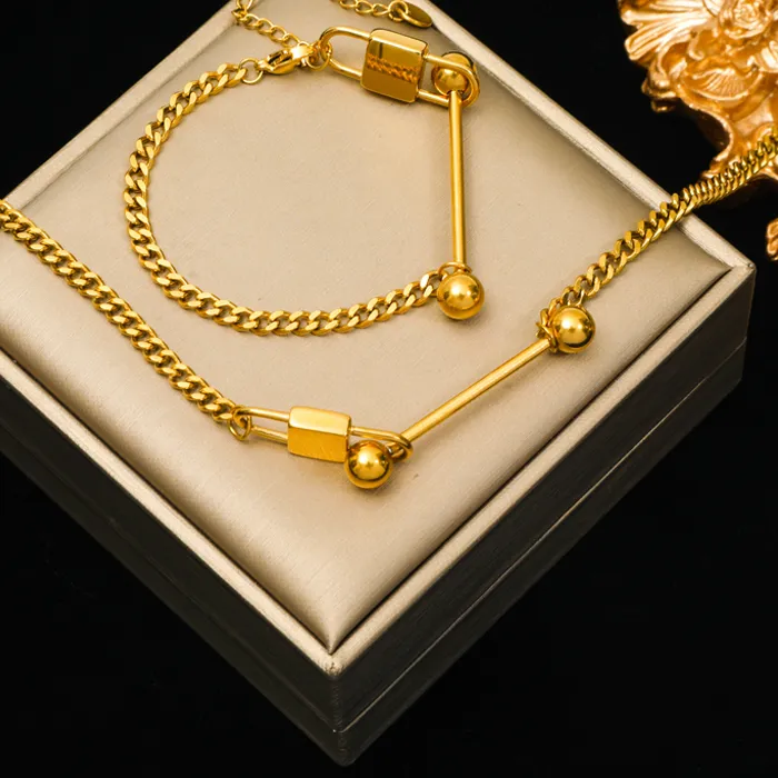 Authentic EILIECK 316L Gold Color Lock Beads Necklace Bracelet For Women Girl Non-fading Jewelry Set Bijoux
