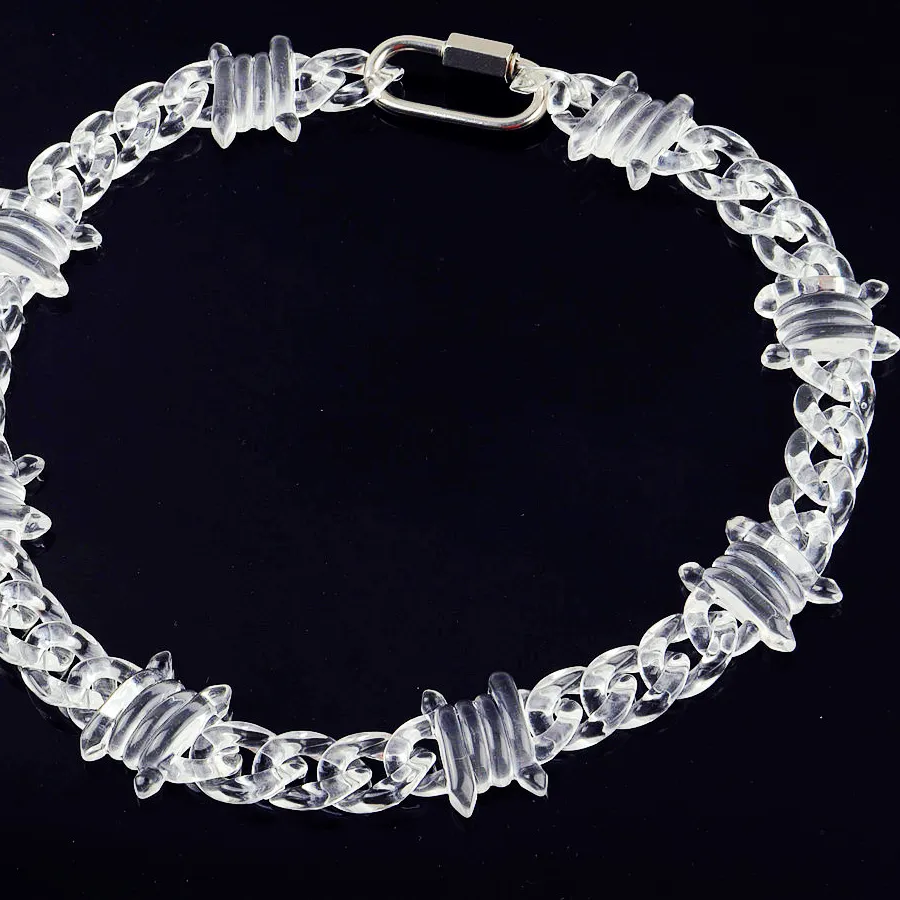 Authentic Punk Transparent Acrylic Chain Lock Necklace For Men Women Resin Clear Spike Chain Collar Pendant Necklace Jewelry