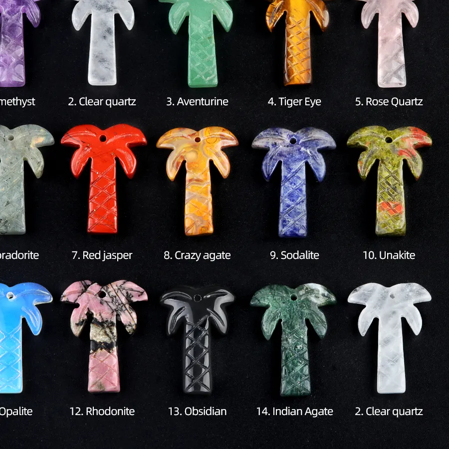 Authentic Coconut Tree Shape Pendant Natural Stone Crystal Amethysts Rose Quartz Chams for Jewelry Making DIY Necklace Earrings Accessory