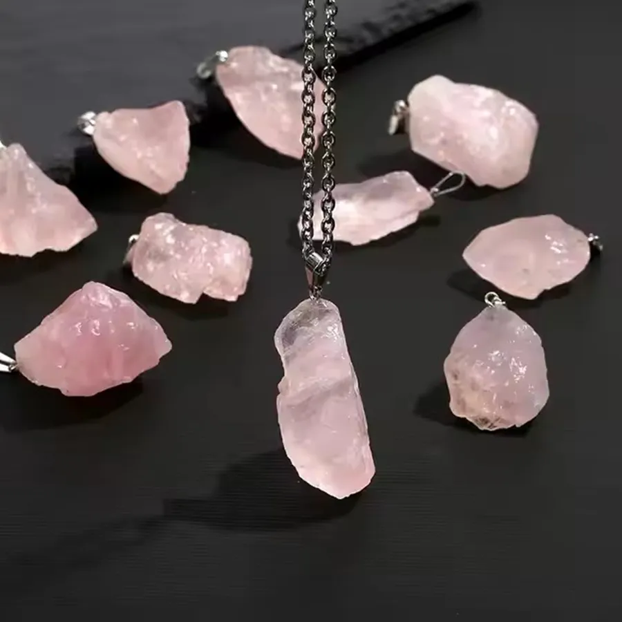 Authentic Natural Stone Crystal Rose QuartzPendant Necklace Natural Druzy Quartz Gemstone Pendant Necklace for Women and Men