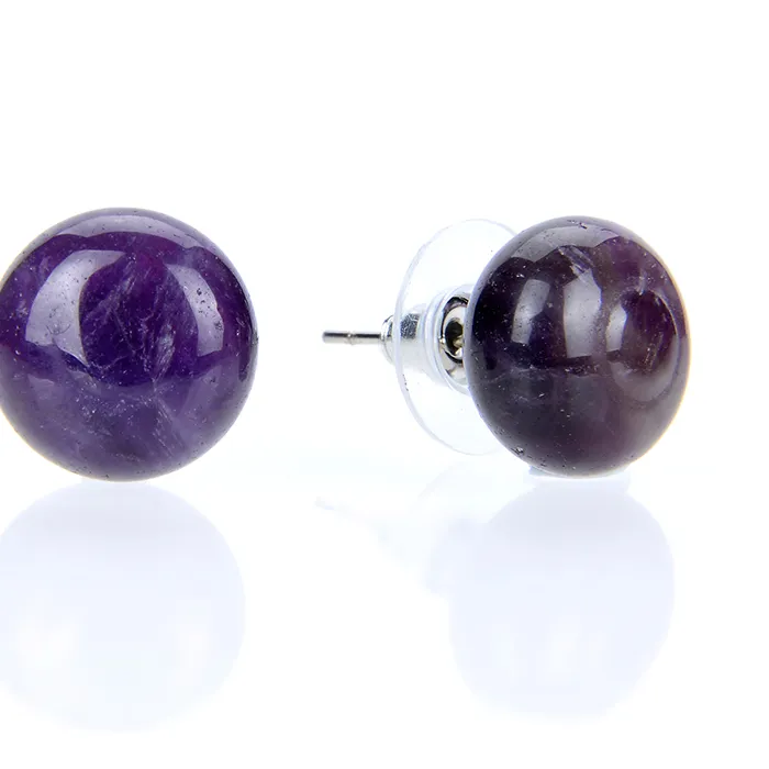 Authentic 1 Pair Silver Plated Natural Stone Amethysts Rose Pink Quartzs Bread Shape Stud Earrings Jewelry
