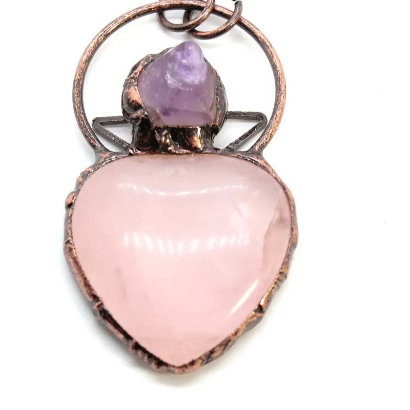 Authentic Antique Amethyst Heart Stone Pendants For Women Natural Rose Quartz Crystal Gemstone Vintage Pendant Lover Jewellery