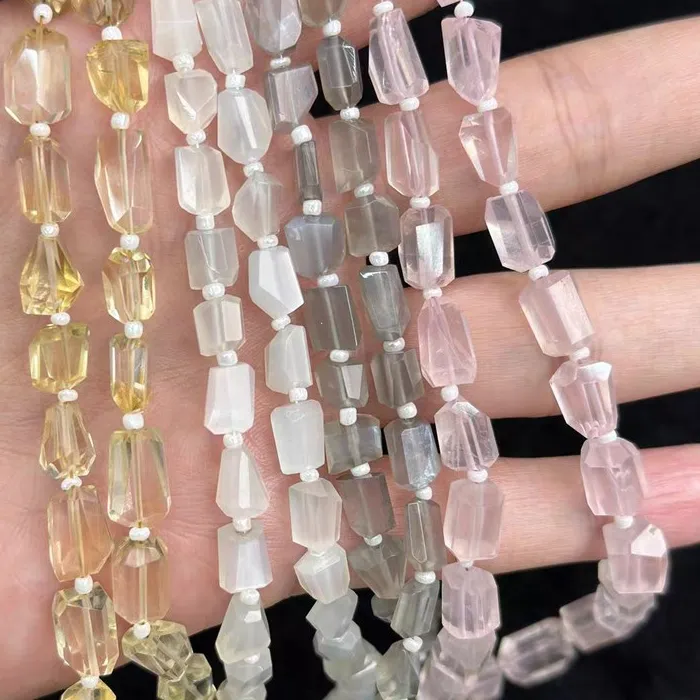 Authentic 5A Moonstone Citrine Rose Quartz sunstone baroque faceted 6-8mm for DIY jewelry necklace 18cm LOOSE BEADS