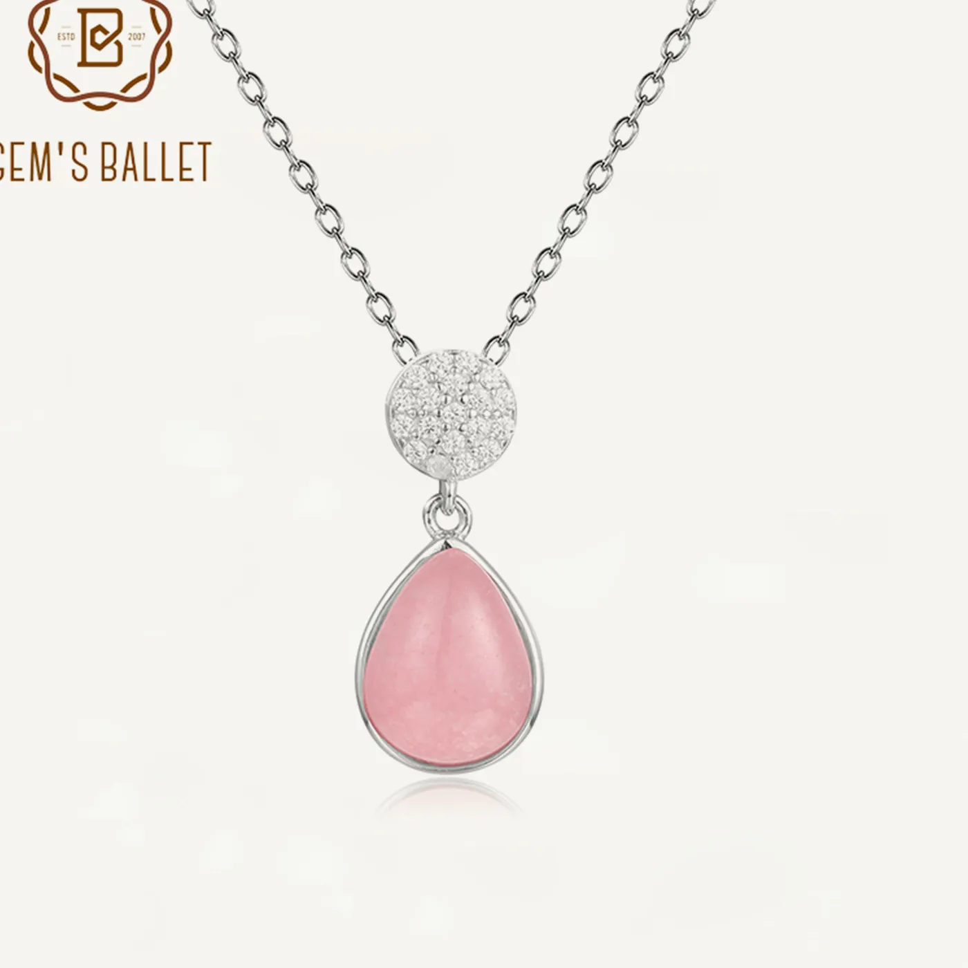 Authentic GEM'S BALLET 925 Sterling Silver 8x12mm Natural Rose Quartz Stone Healing Crystal Pendant Neklace For Women Fine Jewelry