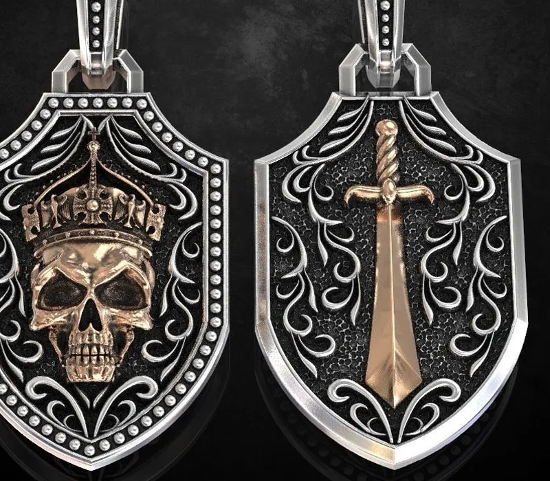 Authentic 10g Pendant With A Skull And Sword In Patterns Mens Pendant Customized 925 SOLID STERLING Silver High Trendy