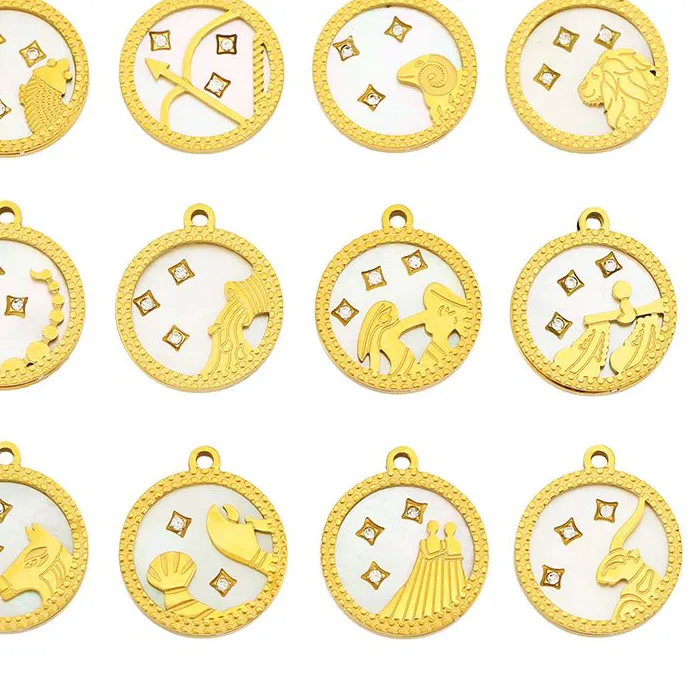 Authentic Celestial Jewel: 12 Constellation Amulet Set with Sacred Shell & Zircon