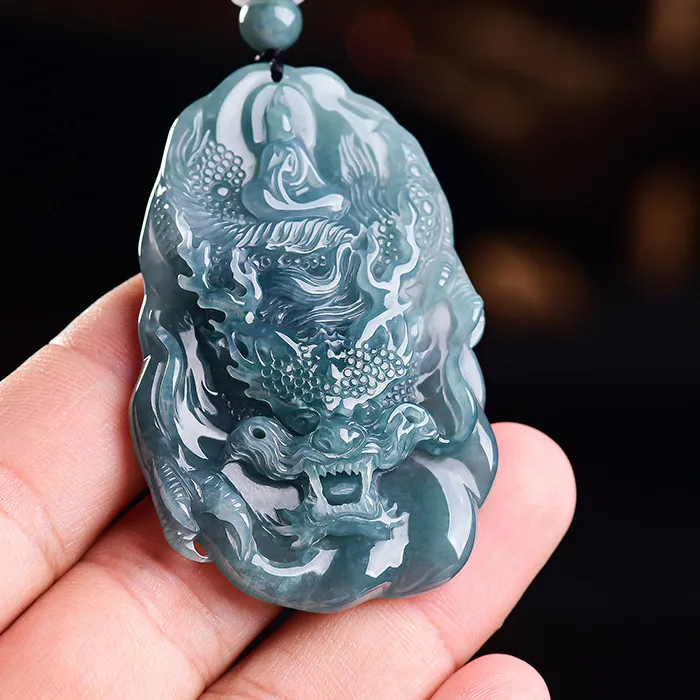 Authentic Natural Burmese Jadeite Dragon Pendant Necklace Vintage Designer Real Jade Luxury Jewelry Accessories Gifts for Women