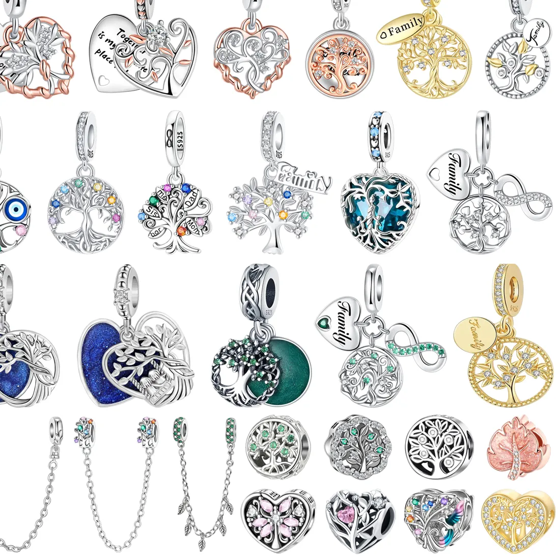 Authentic Original 925 Sterling Silver Lucky Tree of Life Four Leaf Clover Charm Bead Pendant fit Women DIY Bracelet Necklace Jewelry